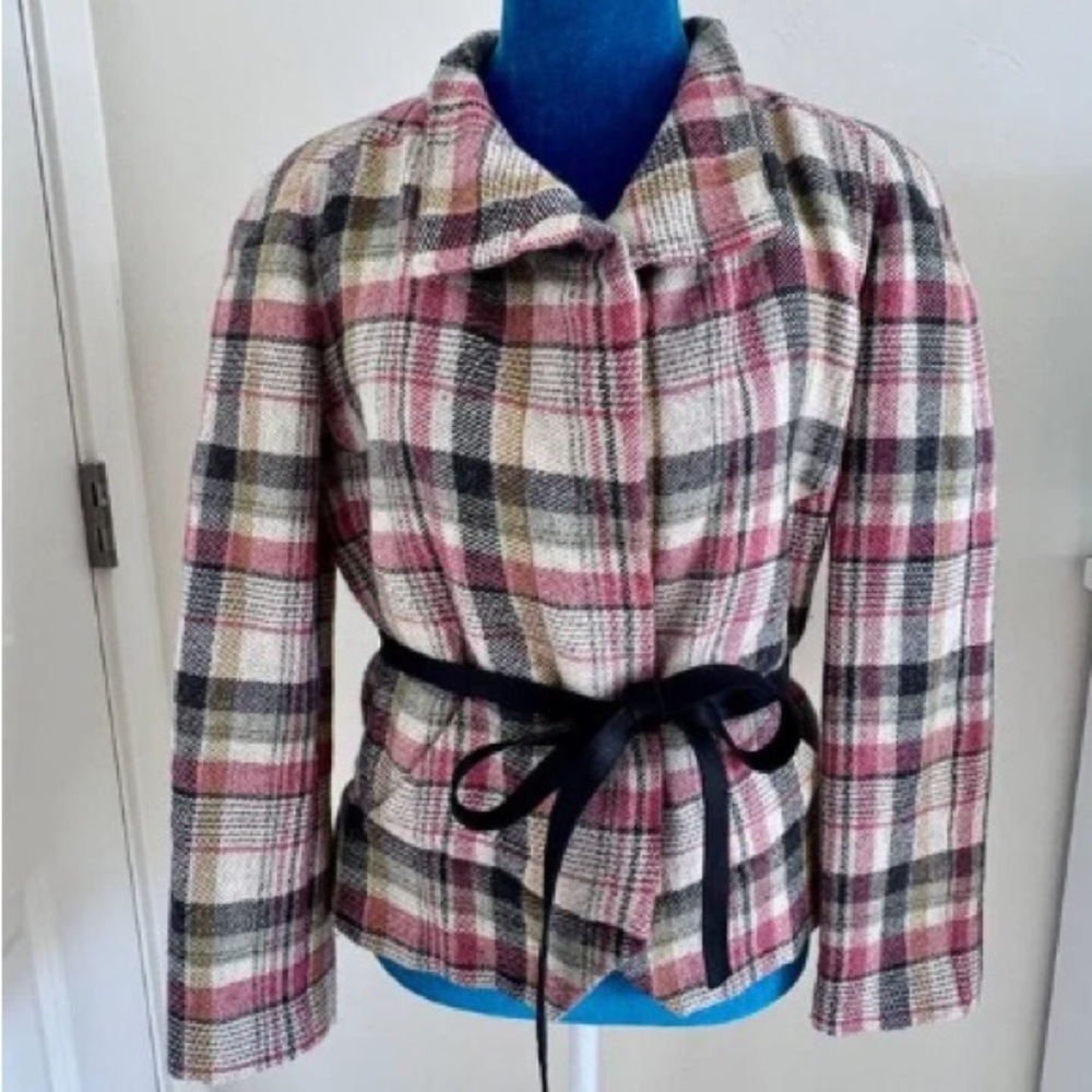 Chic Plaid Teddy Jacket with Belt